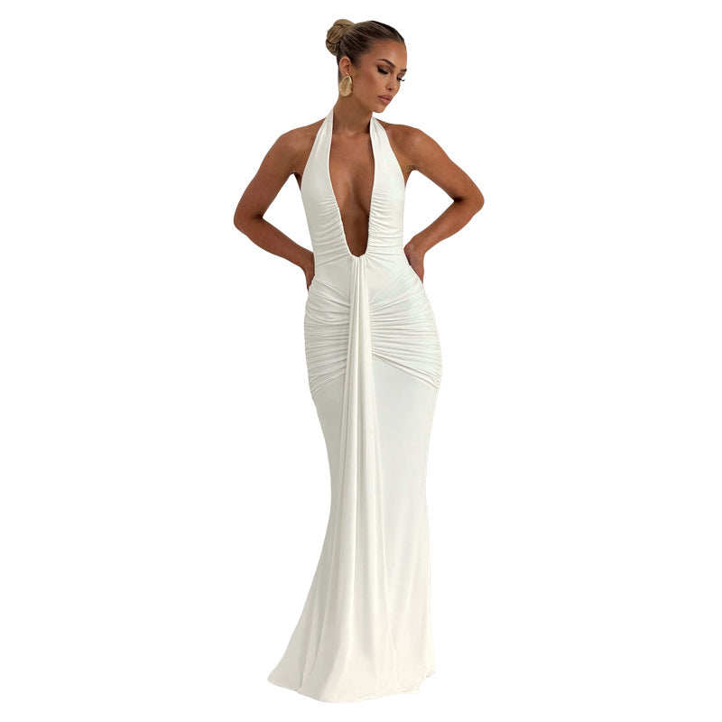 Damen Elegantes Maxikleid mit raffinierten Drapierungen und tiefem V-Ausschnitt R&B