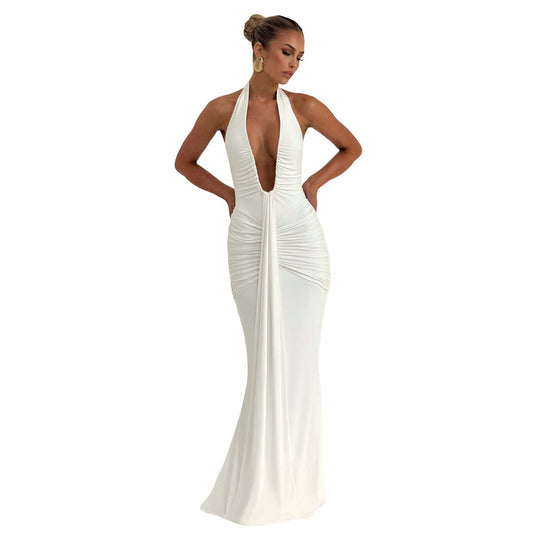 Damen Elegantes Maxikleid mit raffinierten Drapierungen und tiefem V-Ausschnitt R&B