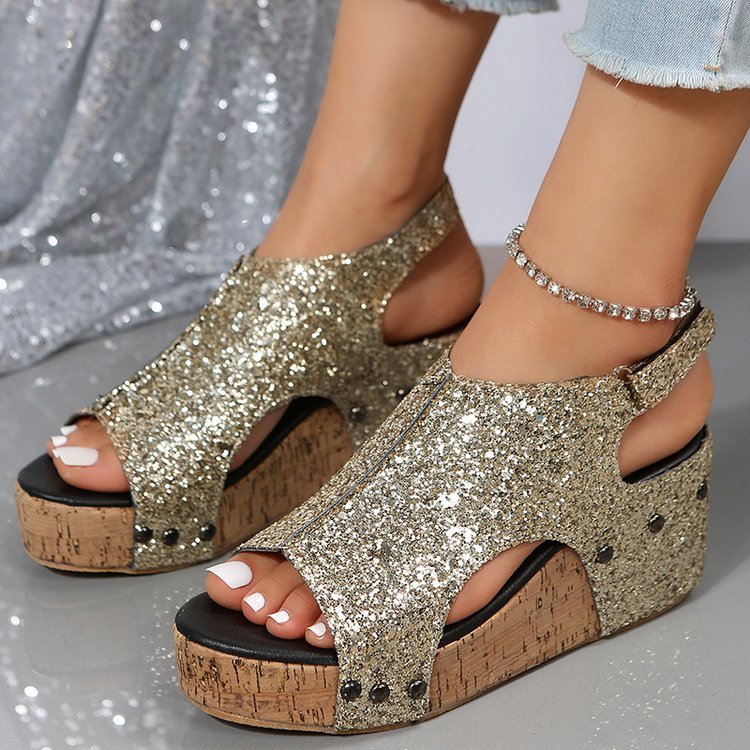 Damen Funkelnde Sandaletten mit modischem Kork-Design R&B