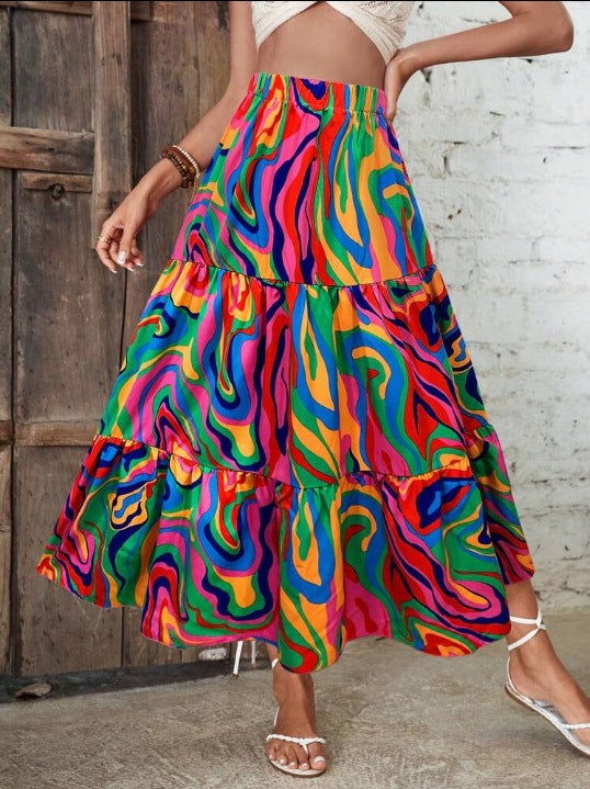 Damen Maxirock mit asymmetrischem Schnitt und floralem Design R&B