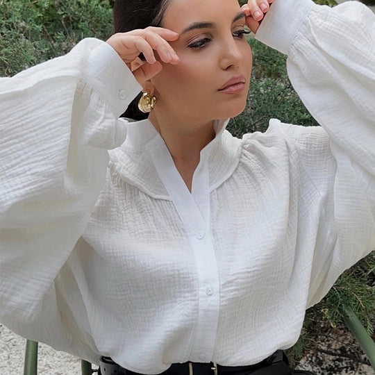 Damen luftige Oversize-Bluse mit strukturiertem Gewebe R&B