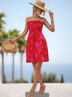 Damen luftiges Sommerkleid mit elastischem Taillenband und floralem Volant R&B