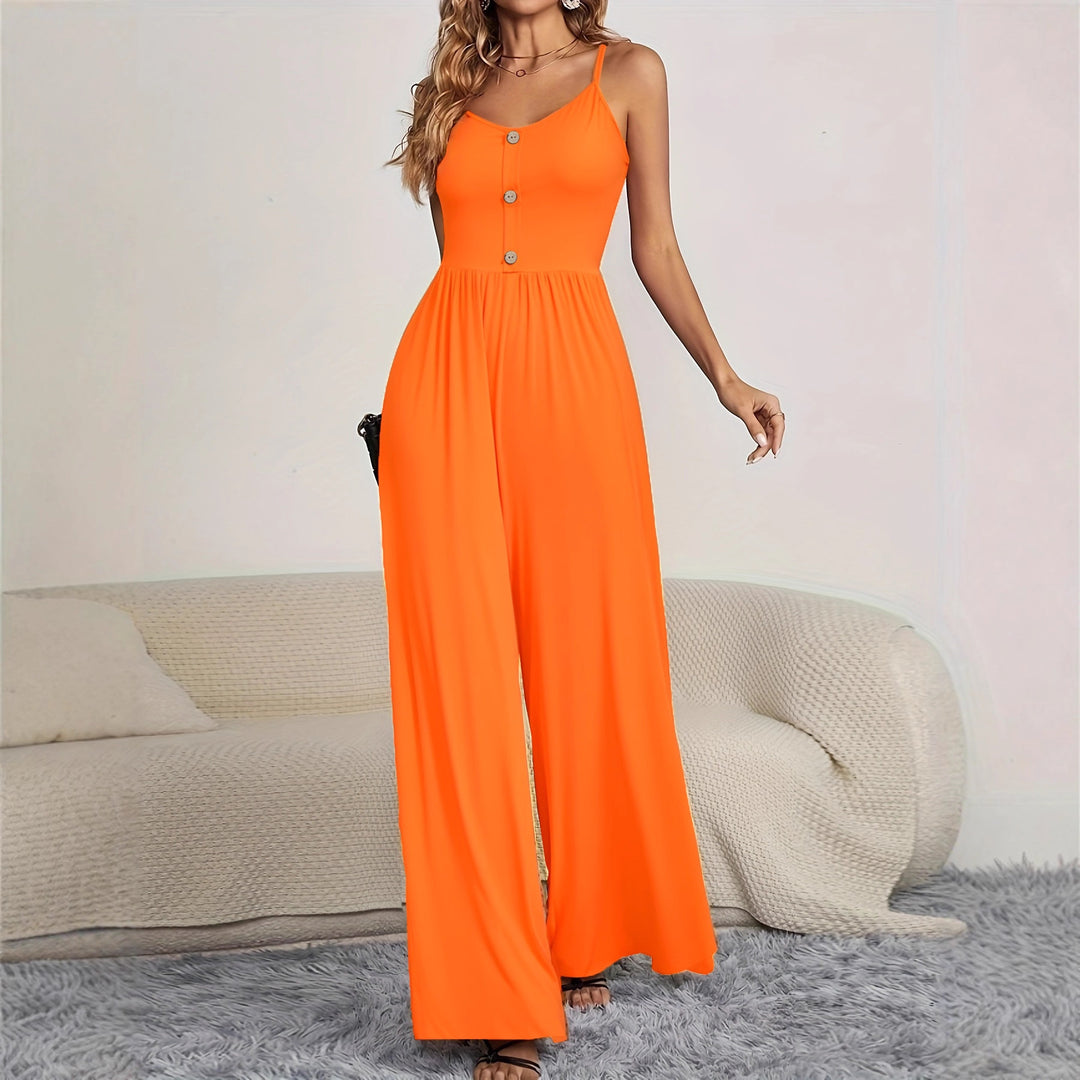 Damen Jumpsuit mit knöpfbarem Oberteil und weitem Bein R&B