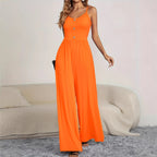 Damen Jumpsuit mit knöpfbarem Oberteil und weitem Bein R&B