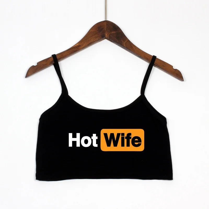 Damen Crop-Top mit modernen Schriftzügen und verstellbaren Trägern R&B