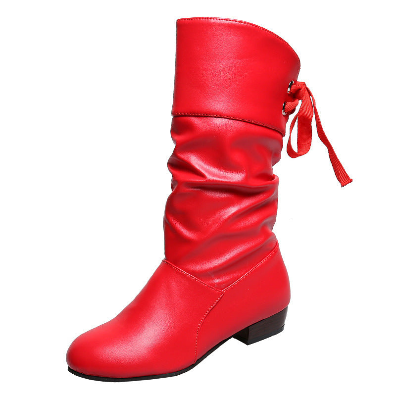 Damen elegante Stiefel mit modischem Raffungseffekt und verspieltem Schleifendetail R&B
