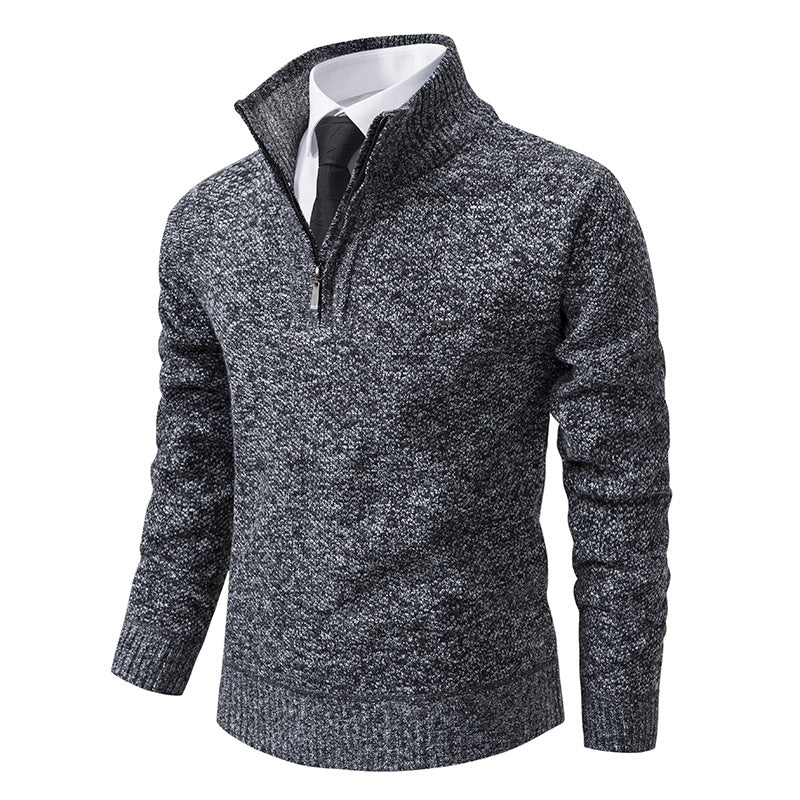 Herren eleganter Strickpullover mit halbem Reißverschluss und strukturierter Oberfläche R&B