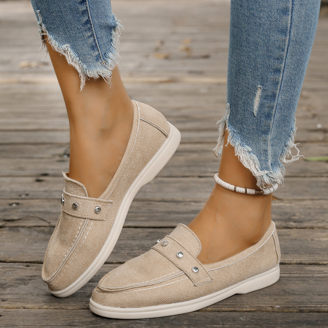 Damen Mokassin-Schuhe aus hochwertigem Denim mit dekorativen Metallakzenten R&B