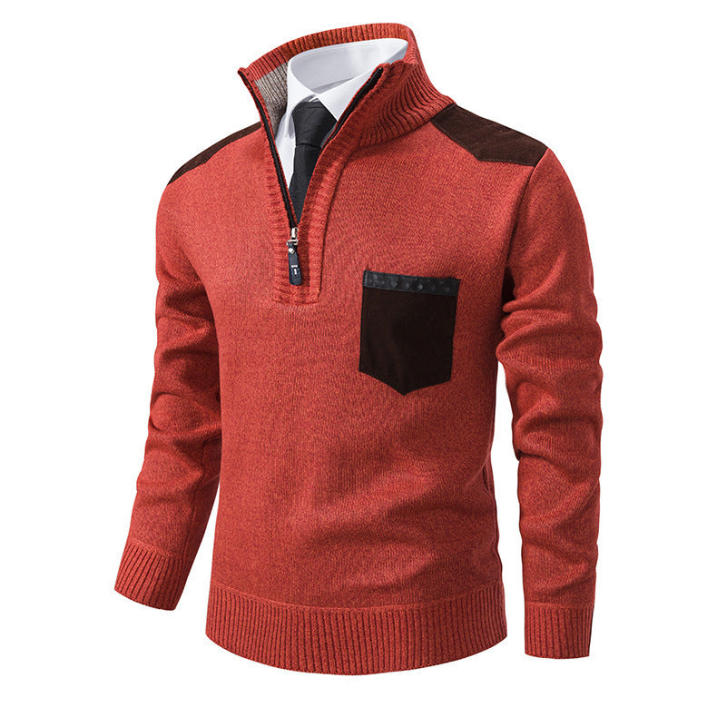 Herren eleganter Pullover mit halbhohem Kragen und feinen Kontrastdetails R&B