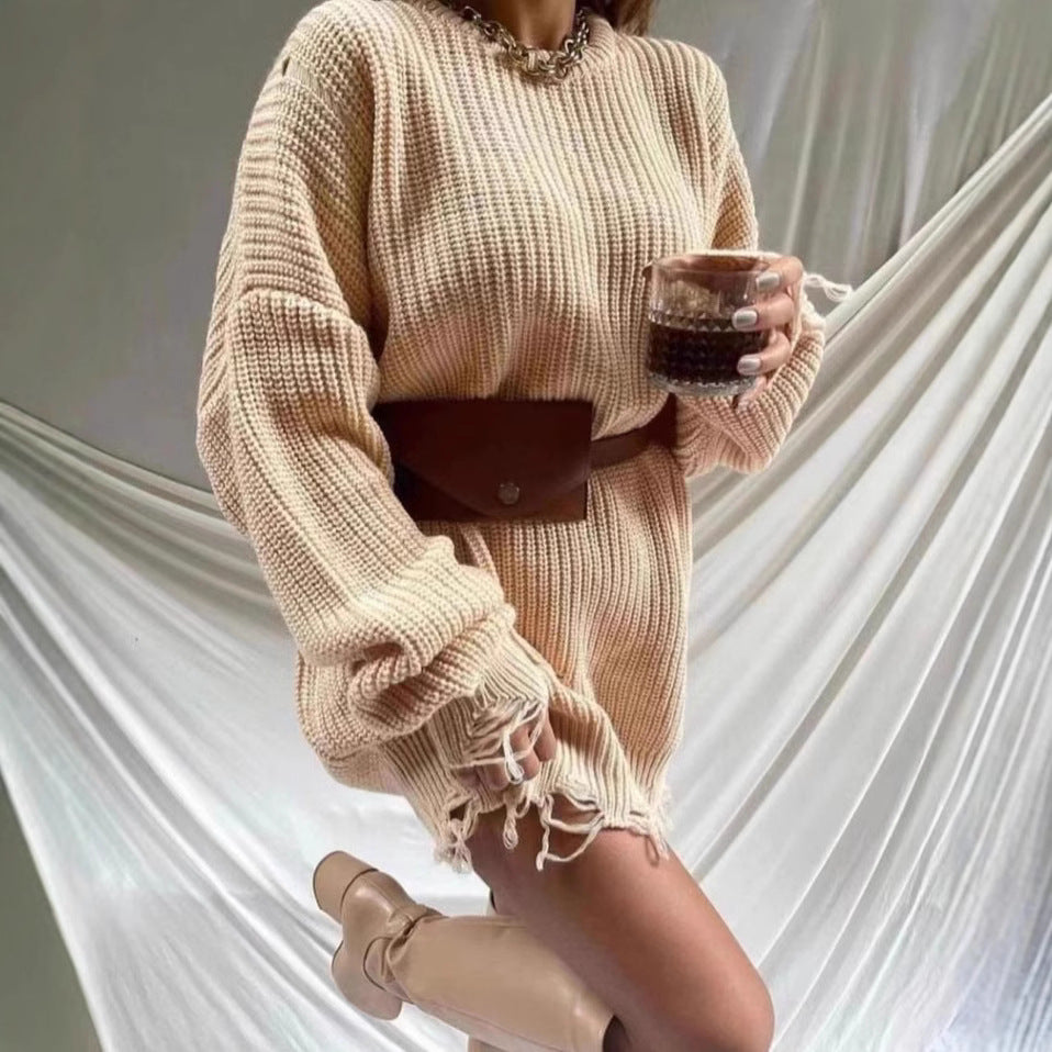 Damen Oversized Strickpullover mit einzigartigen Rippstrukturen und modischen Cut-Outs R&B