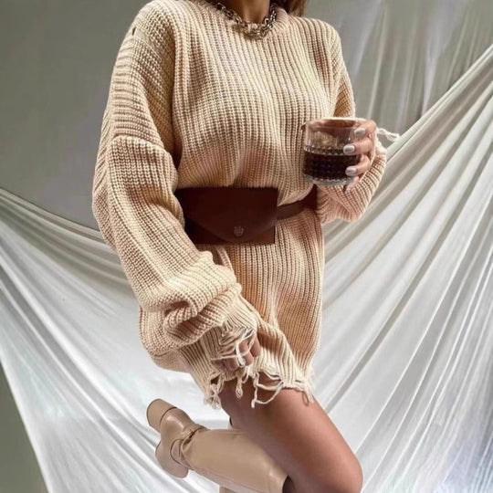 Damen Oversized Strickpullover mit einzigartigen Rippstrukturen und modischen Cut-Outs R&B