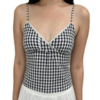 Damen V-Ausschnitt Vichy-Trägertop mit Spitzendetails R&B