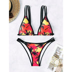 Damen Triangel-Bikini mit doppelten Trägern und trendigem Palmendruck R&B