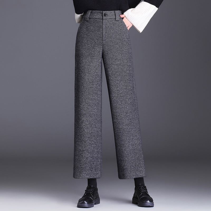 Damen Weite Woll Stoffhose mit klassischem Muster