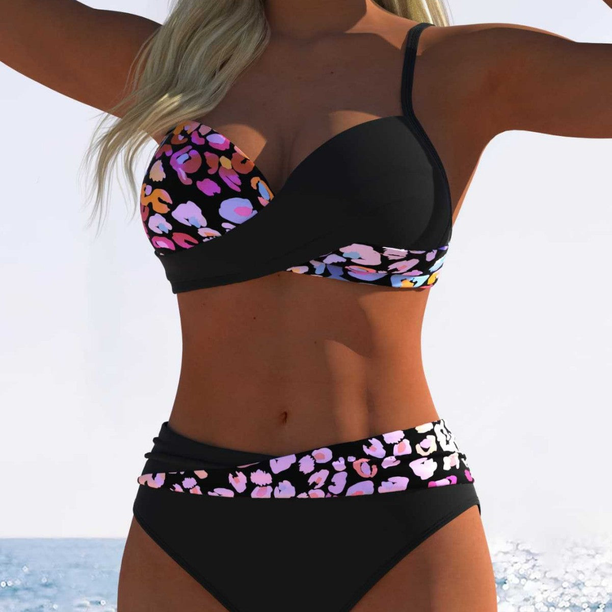 Damen Bikini mit gepolstertem Oberteil und hohem Taillenschnitt R&B