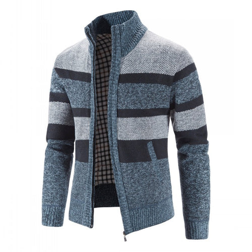 Herren modischer Strickpullover mit durchgehendem Reißverschluss und gestreiftem Design R&B