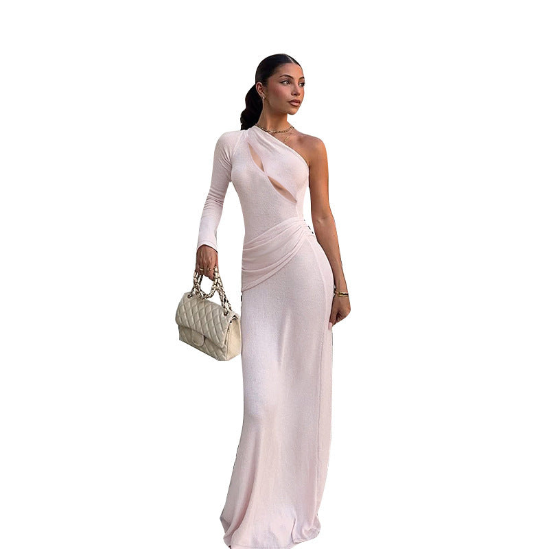 Damen elegantes und figurbetontes Abendkleid mit asymmetrischem Schnitt EB