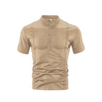 Herren nan Kurzarm-Stehkragenshirt mit verdeckter Knopfleiste, Zierpaspeln und figurbetonter Silhouette R&B