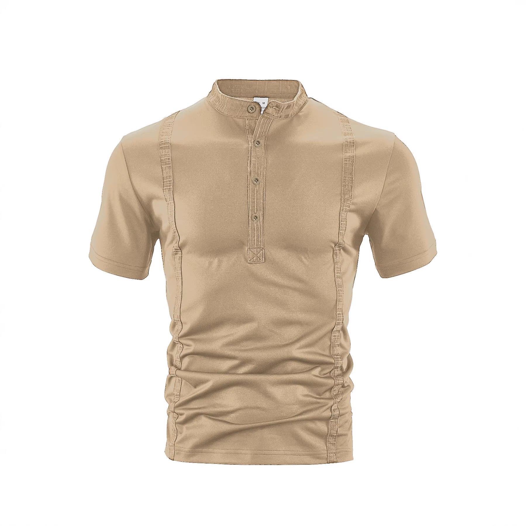 Herren nan Kurzarm-Stehkragenshirt mit verdeckter Knopfleiste, Zierpaspeln und figurbetonter Silhouette R&B
