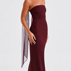Damen Strapless Maxi-Kleid mit transparenten Ärmelakzenten und figurbetontem Schnitt R&B