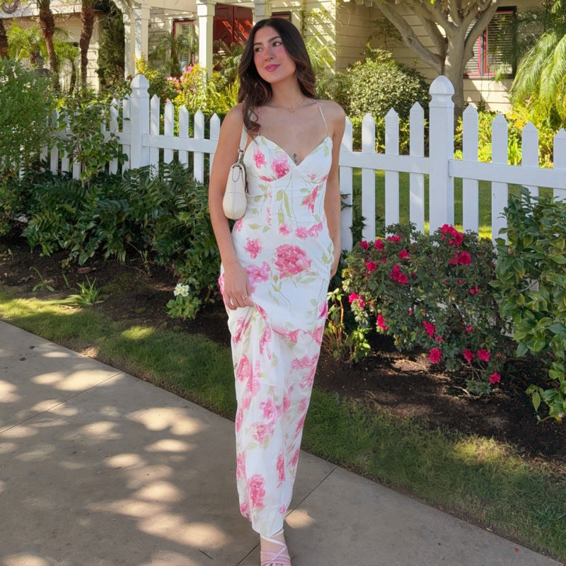 Damen Sommerliches Maxikleid mit floralem Muster und feinen Spaghetti-Trägern R&B