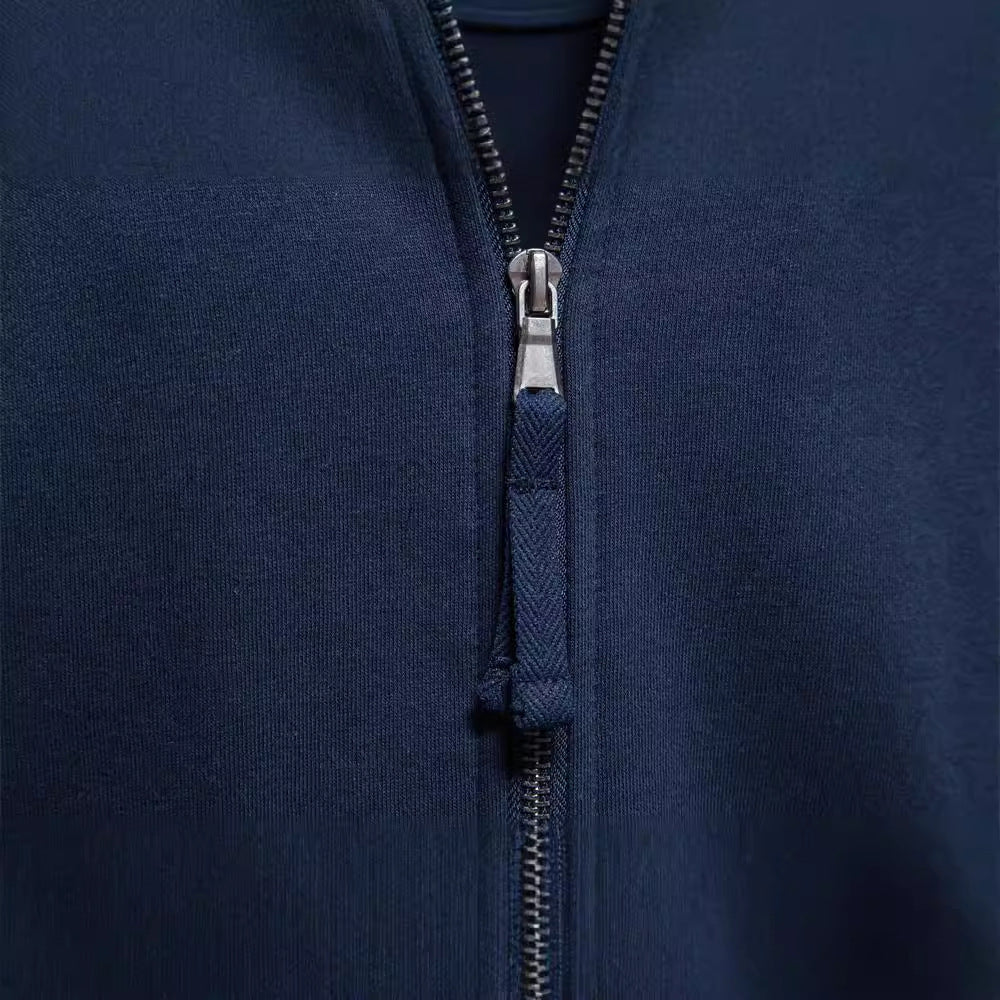 Herren nan sportive Baumwoll-Sweatjacke mit Stehkragen und Kängurutaschen R&B