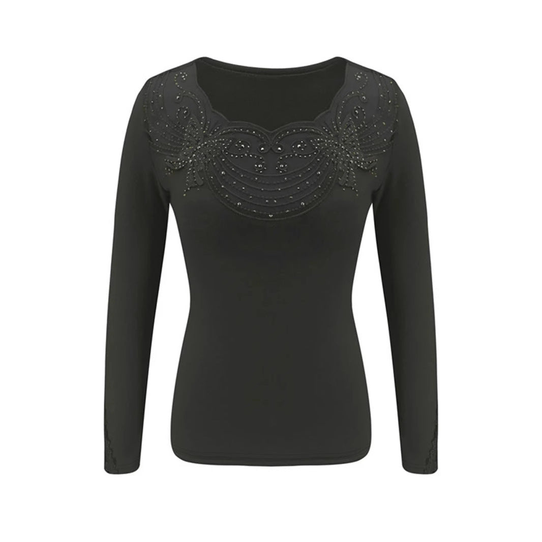 Damen Elegantes Oberteil mit transparentem Spitzenverlauf und funkelnden Applikationen R&B