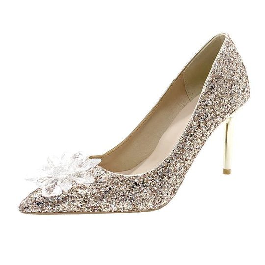 Damen glitzernde High Heels mit eleganter Blütenapplikation R&B