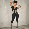 Damen modisches Crop-Top mit BindR&Band und figurbetonten Leggings R&B