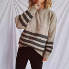 Damen lässiger Oversize-Pullover mit modernem Streifenmuster R&B