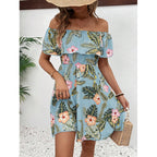 Damen Off-Shoulder Sommerkleid mit floralem Muster R&B