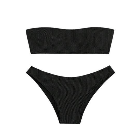 Damen Bandeau-Bikini-Set mit elastischem Gewebe und hohem Schnitt R&B