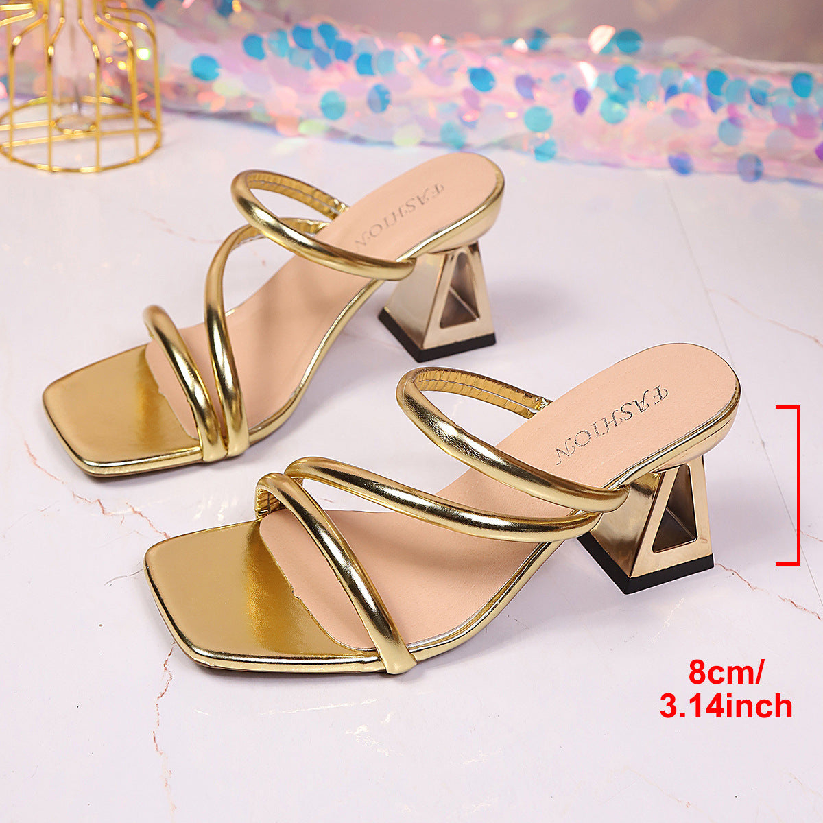 Damen Elegante und modische High-Heel Sandalen mit geometrischem Absatz