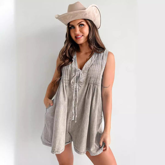 Damen lässiger Jumpsuit mit eleganten Falten und praktischen Taschen R&B