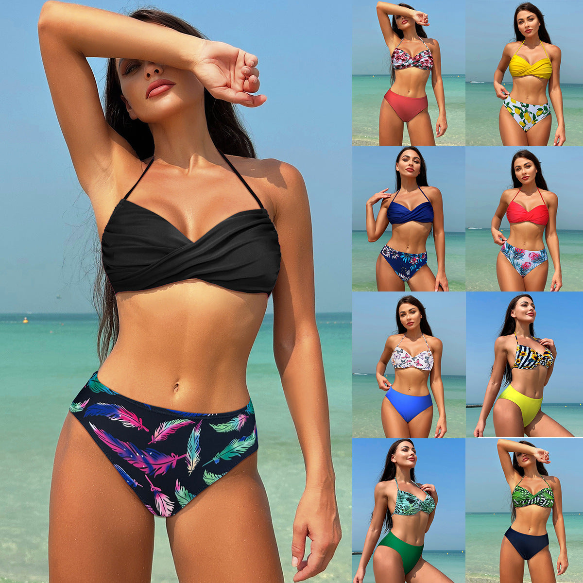 Damen Zweiteiliges Badeanzug-Set mit geformtem Oberteil und hohem Schnitt R&B