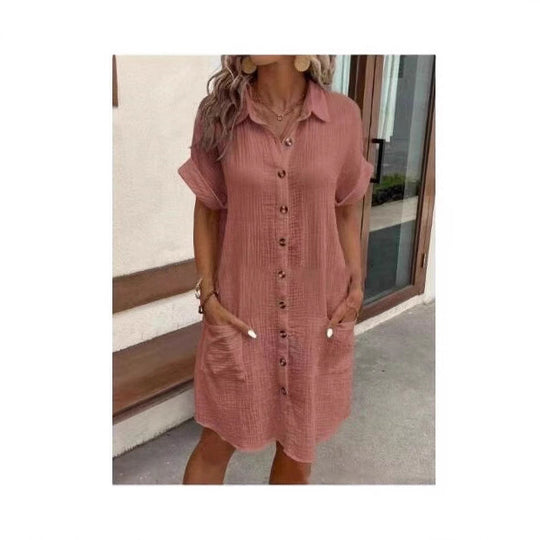 Damen lässiges Hemdblusenkleid mit Knopfdetails und Taschen R&B