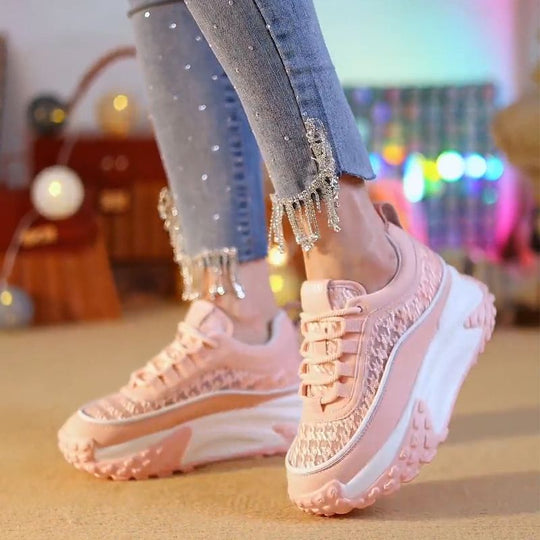 Damen Modische Chunky Sneakers mit luftiger Mesh-Oberfläche und verstärktem Fersenbereich R&B