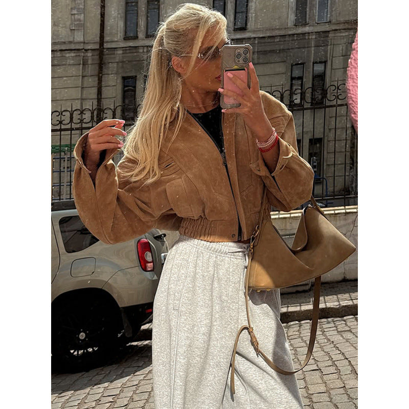 Damen Kunstleder-Windjacke mit tailliertem Schnitt und innovativen Details R&B