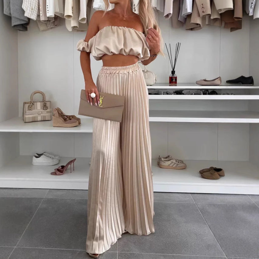 Damen Elegantes Set mit schwingendem Oberteil und plissierten Hosen R&B
