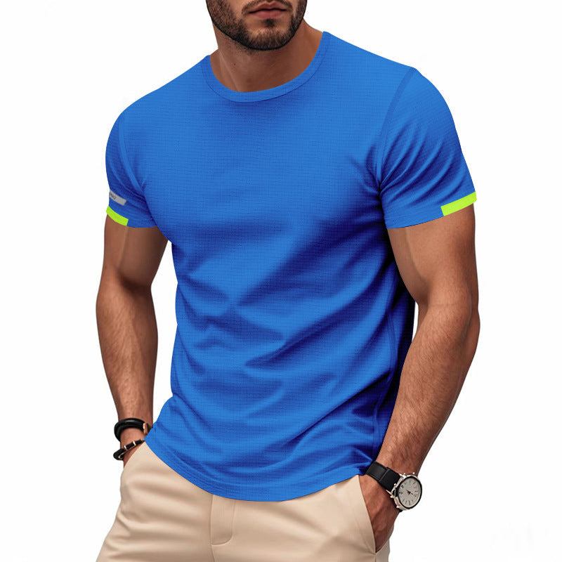 Herren nan athletisches Funktions-T-Shirt mit Rundhalsausschnitt, körpernahem Stretchschnitt und kontrastierendem Ärmelsaum R&B