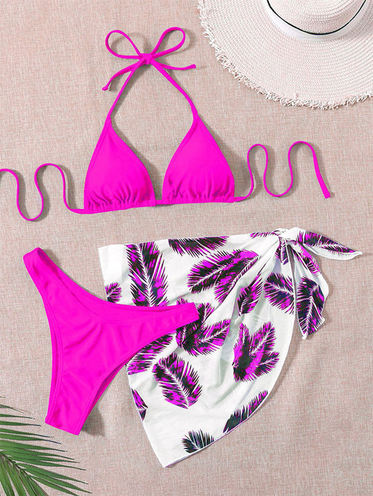 Damen Triangel-Bikini mit bedrucktem Wickelrock R&B