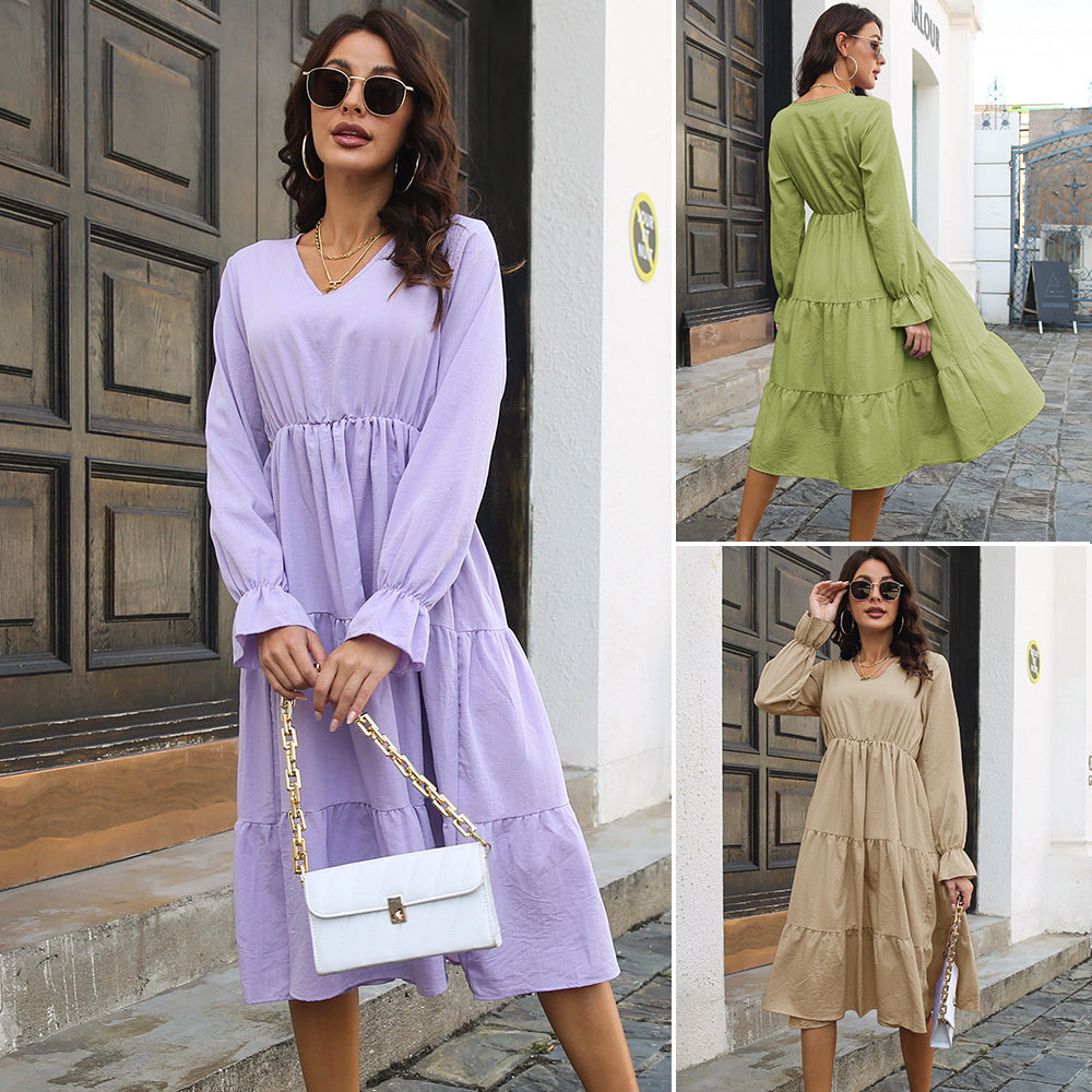 Damen Midikleid mit Volant und langen Ärmeln R&B