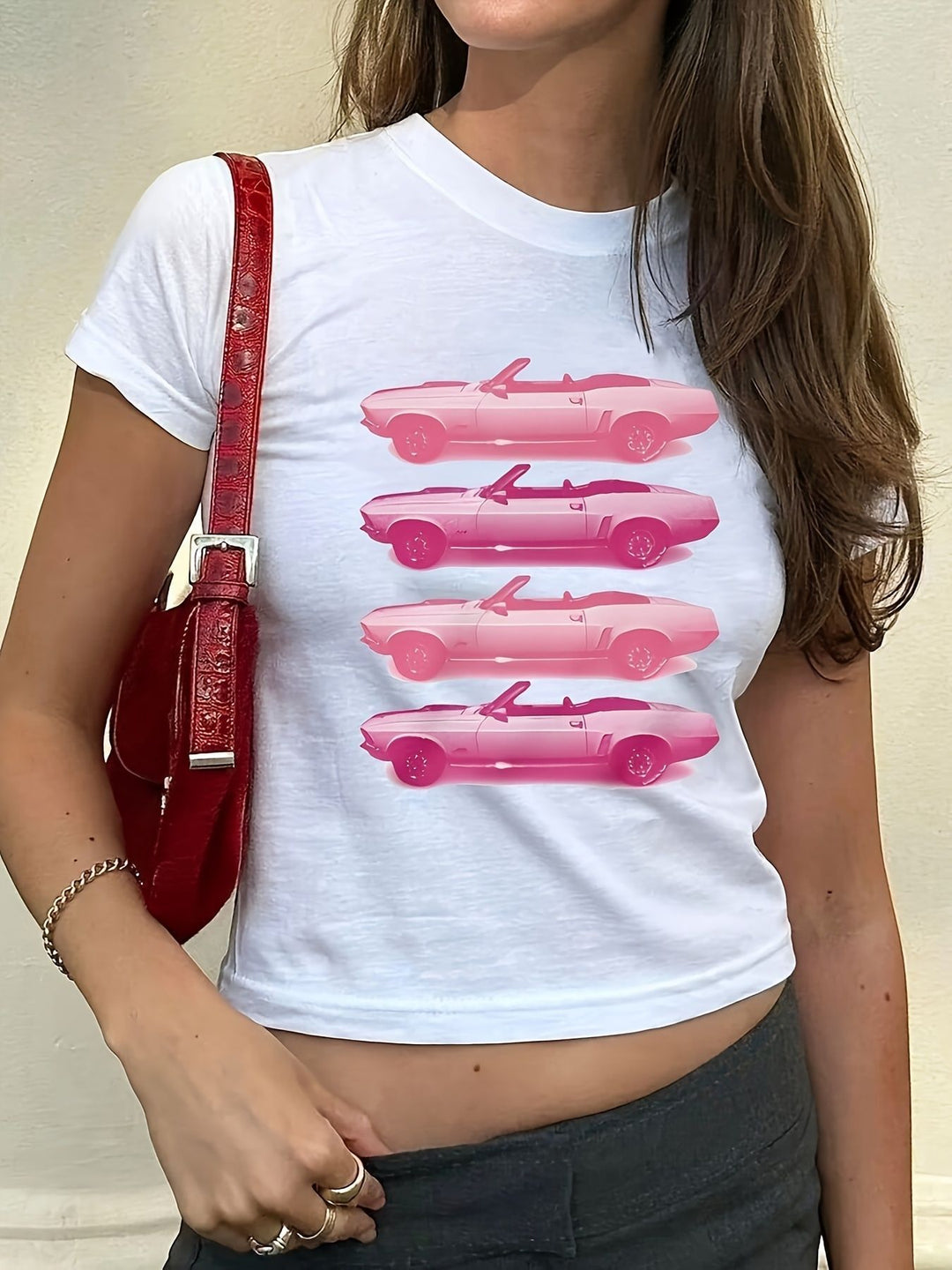Damen Kurzarm T-Shirt mit aufgedrucktem Lippenmotiv R&B