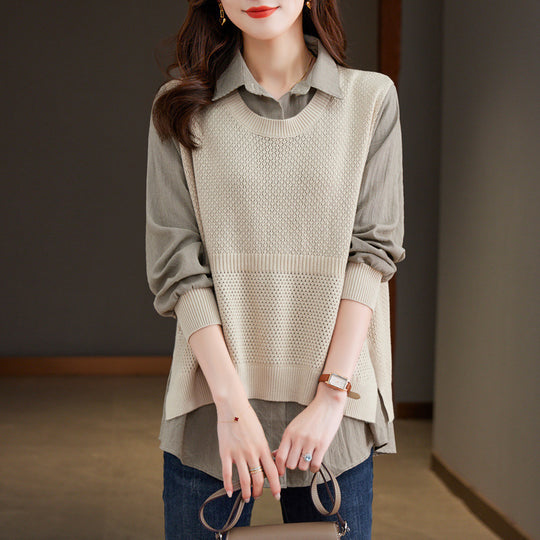 Damen Strickpullover mit einzigartiger Layered-Optik und feiner Struktur R&B