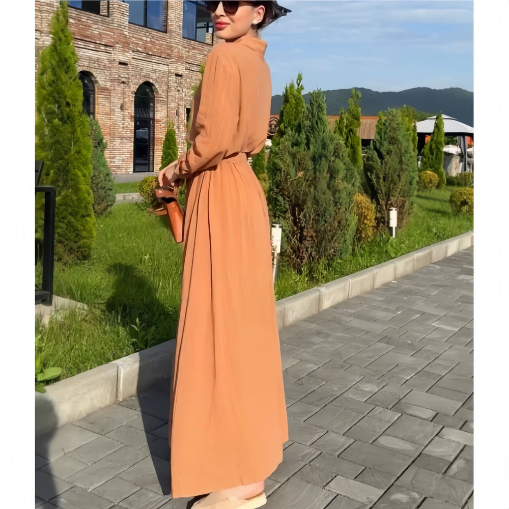 Damen Maxikleid mit tailliertem Schnitt und langem Arm R&B