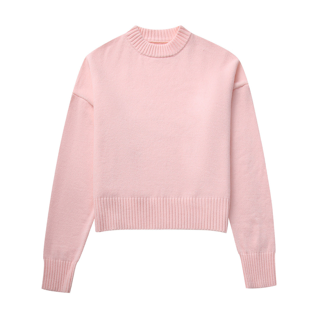 Damen grob gestrickter Pullover mit weiten Ärmeln und Rundhalsausschnitt R&B