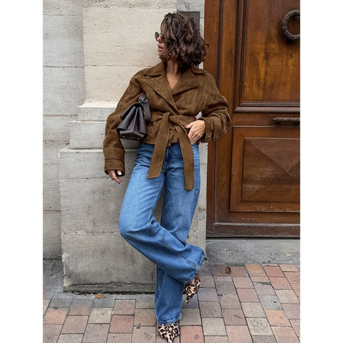 Damen Suede Wickeljacke R&B