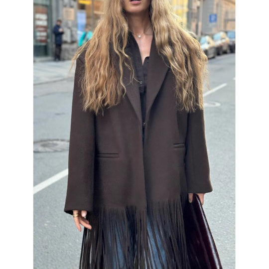 Damen Oversized Fransenjacke R&B