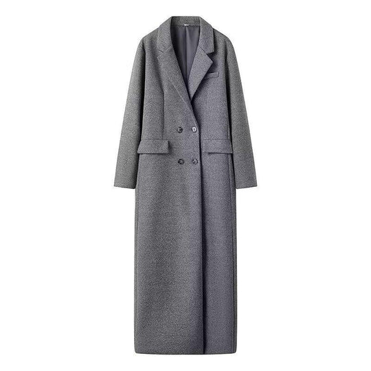 Damen eleganter langärmeliger Wollmantel mit Doppelreiher und hohen Taschen R&B