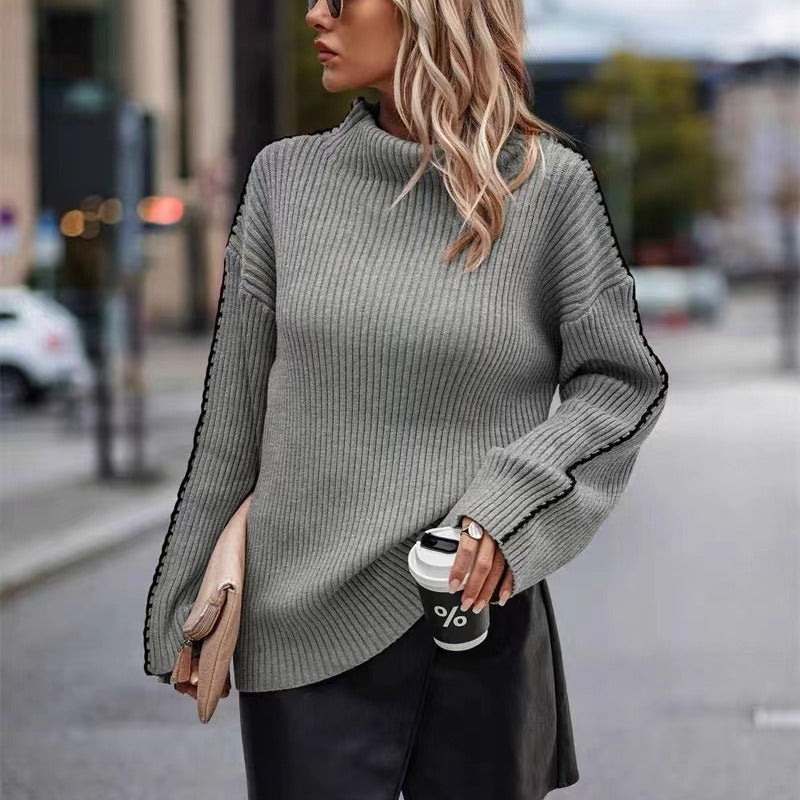 Damen Strickpullover mit elegantem Rollkragen und modischen Ärmelöffnungen R&B